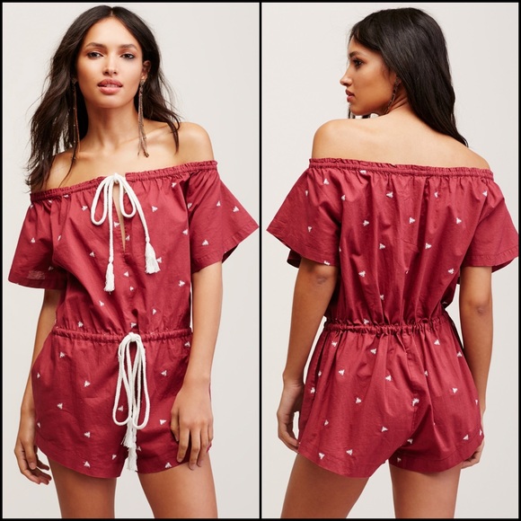 Free People Red Embroidered Lounger Romper Jumper - Picture 2 of 8